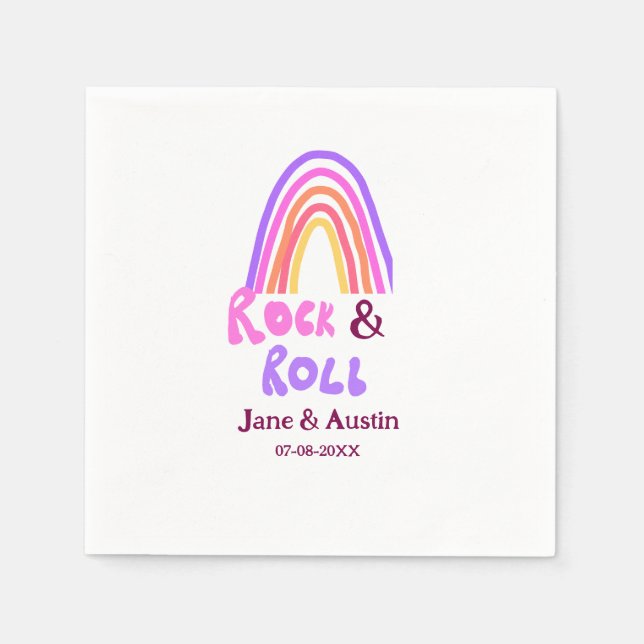 Rock & Roll Hochzeit fügen Pärchenname Retro Regen Serviette (Vorderseite)