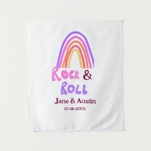 Rock & Roll Hochzeit fügen Pärchenname Retro Regen Wandteppich