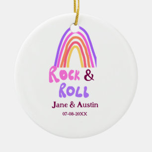 Rock & Roll-Hochzeit Paarname Retro-Regenbogen Keramik Ornament