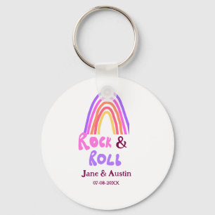 Rock & Roll-Hochzeit Paarname Retro-Regenbogen  Schlüsselanhänger