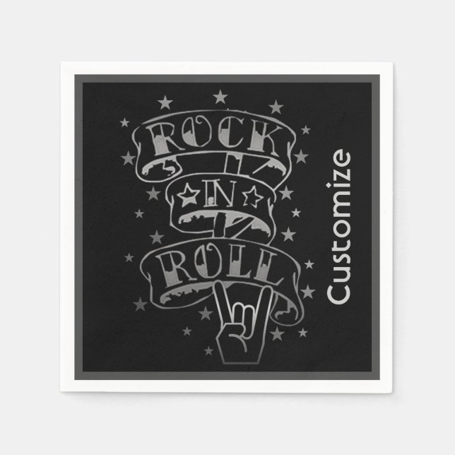 Rock & Roll-Logo für Schwarz und Silber Serviette (Vorderseite)