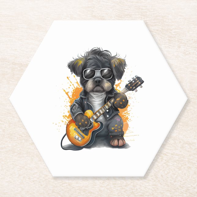 Rock Roll Puppy Dog (Vier) Untersetzer (Vorderseite)