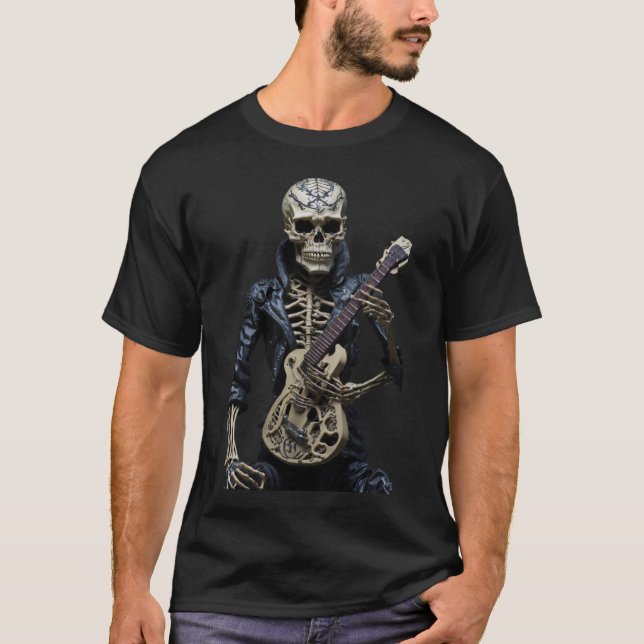 Rock & Roll Skeleton Gitarre Lover Geschenk T-Shirt (Vorderseite)