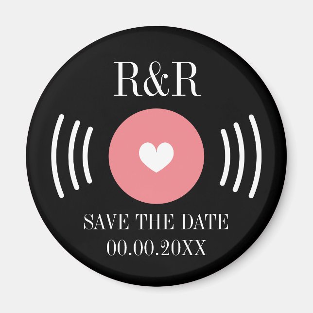 Rock & roll vinyl music record Wedding save date Magnet (Vorne)