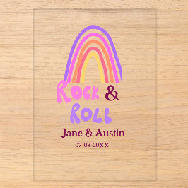 Rock & roll wedding add couple name retro rainbow  acryleinladungen