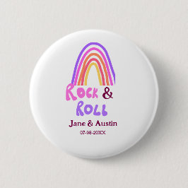 Rock & roll wedding add couple name retro rainbow  button