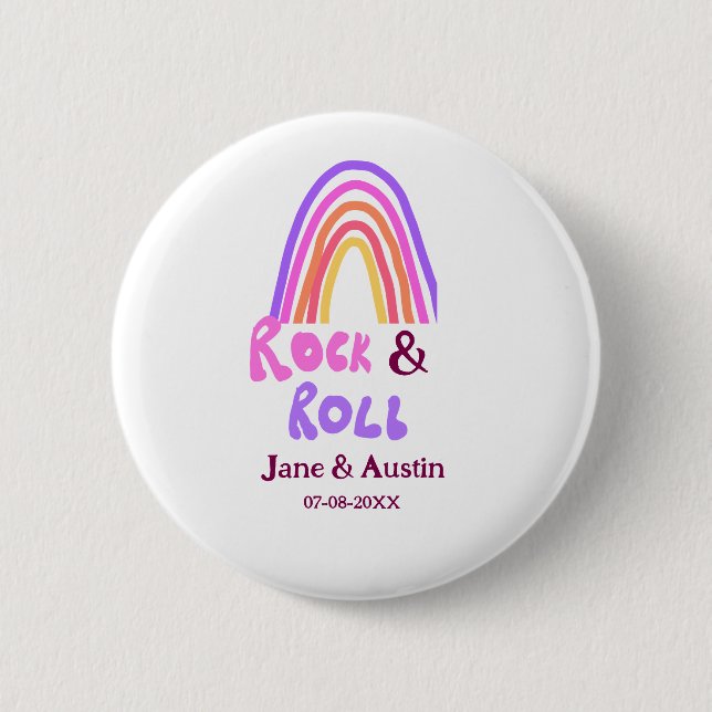 Rock & roll wedding add couple name retro rainbow  button (Vorderseite)