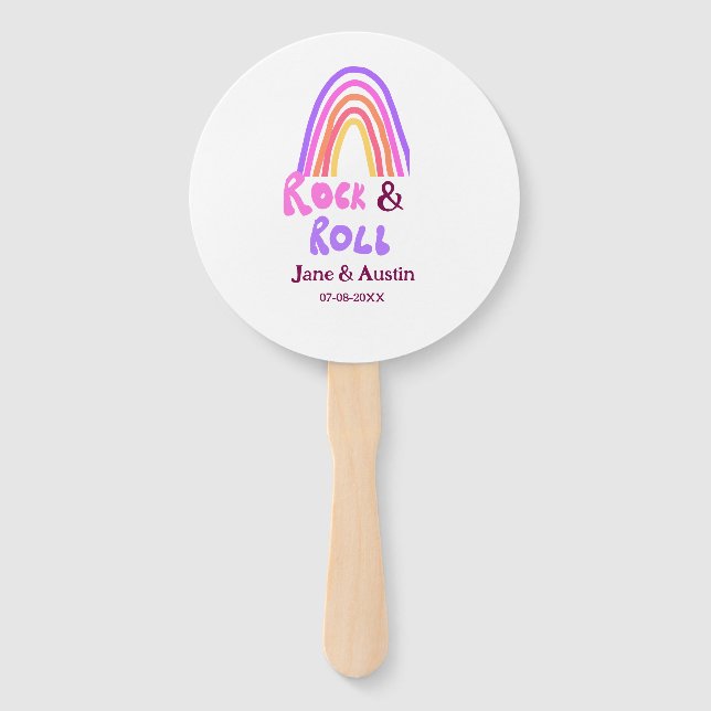 Rock & roll wedding add couple name retro rainbow  fächer (Vorderseite)