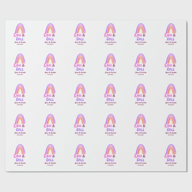 Rock & roll wedding add couple name retro rainbow  geschenkpapier (Flach)