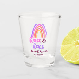 Rock & roll wedding add couple name retro rainbow  schnapsglas