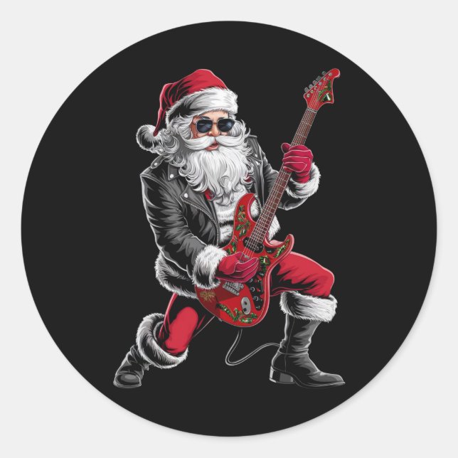 Rock & Roll Weihnachtsmann-Claus Gitarrist Runder Aufkleber (Vorderseite)
