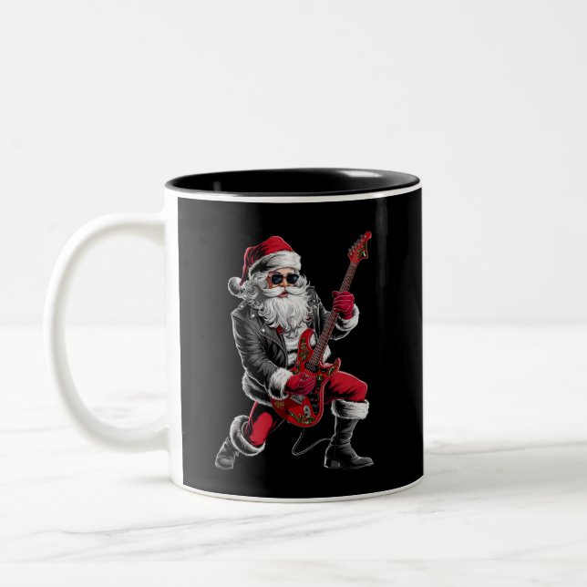 Rock & Roll Weihnachtsmann-Claus Gitarrist Zweifarbige Tasse (Links)