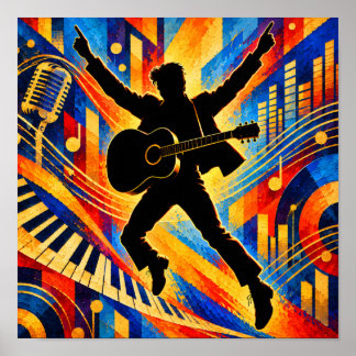 Rock-Sänger spielt akustische Gitarre Silhouette Poster