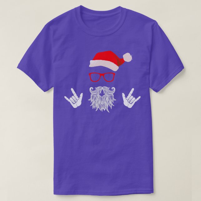 Rock Santa Claus Beard Hat Sonnenbrille T-Shirt (Design vorne)