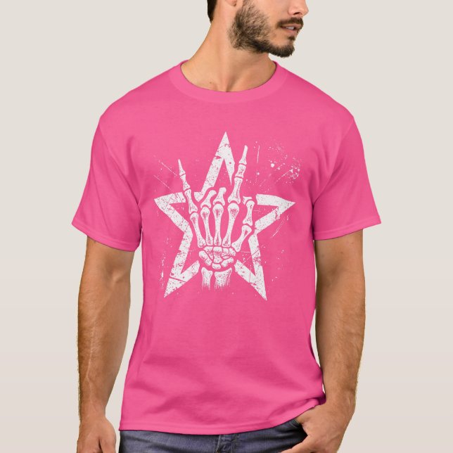 Rock Sign Punk Skeleton Hand Rockn Roll Music T-Shirt (Vorderseite)