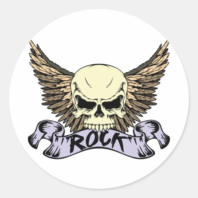 Rock Skull mit Flügeln Runder Aufkleber (Vorderseite)