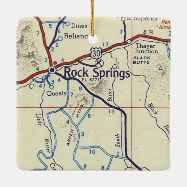Rock Springs WY Vintag Map Keramikornament (Rückseite)