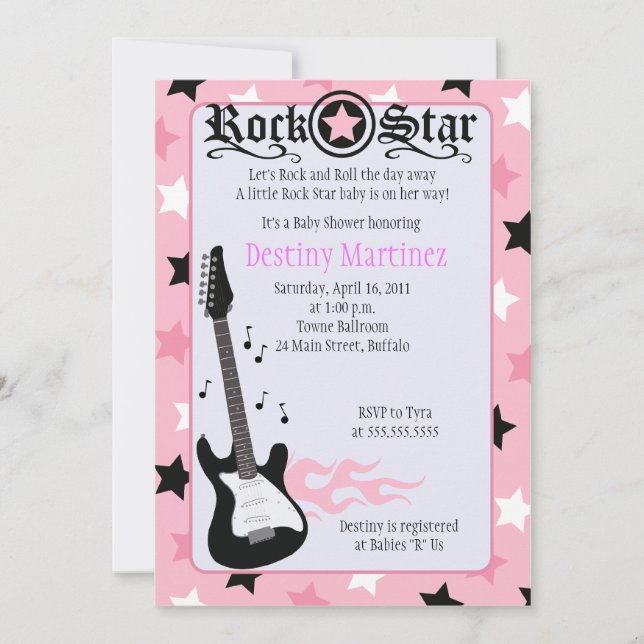 ROCK STAR 12x18 Rocker Kinderdusche Einladung (Vorderseite)