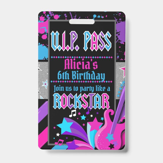 Rock star Anniversaire VIP Pass Invitation Badge (Avant)