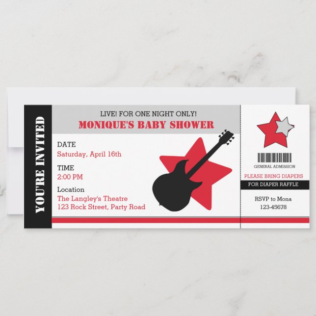 Rock Star Baby shower Invitation Style de billet (Devant)