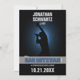 Rock Star Bar Mitzvah in Black Silver Blue Einladung