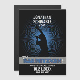 Rock Star Bar Mitzvah Save the Date Black Blue Magneteinladung