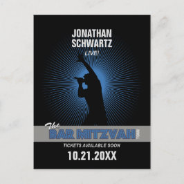 Rock Star Bar Mitzvah Save the Date Black Silver Ankündigungspostkarte