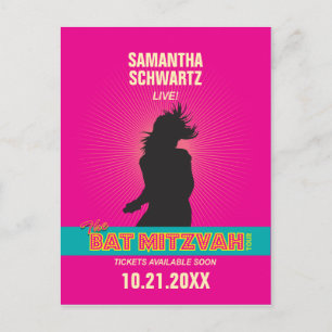 Rock Star Bat Mitzvah Save the Date in Hot Pink Ankündigungspostkarte