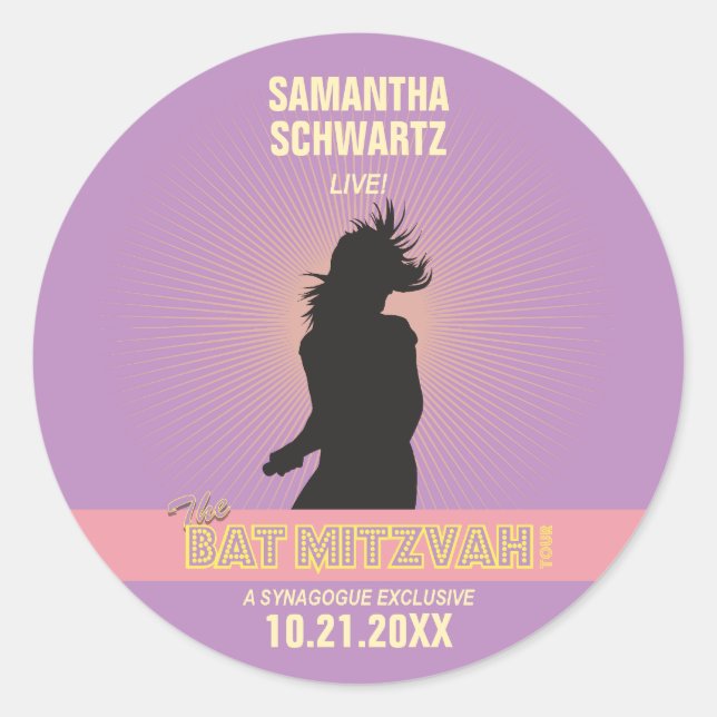 Rock Star Bat Mitzvah Sticker Lila Pink (Vorderseite)