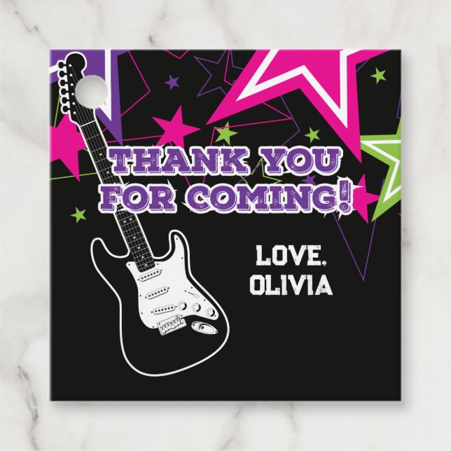 Rock Star Birthday Guitar Pink Lila Vielen Dank Geschenkanhänger (Vorderseite)