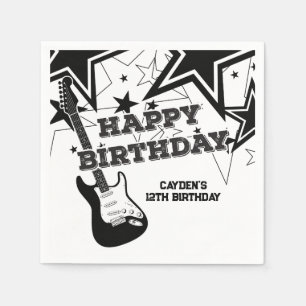 Rock Star Birthday Guitar Schwarz-weiß Stars Serviette