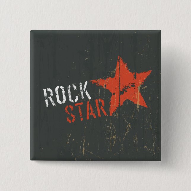 Rock Star Distressed Grunge Red Star Button (Vorderseite)