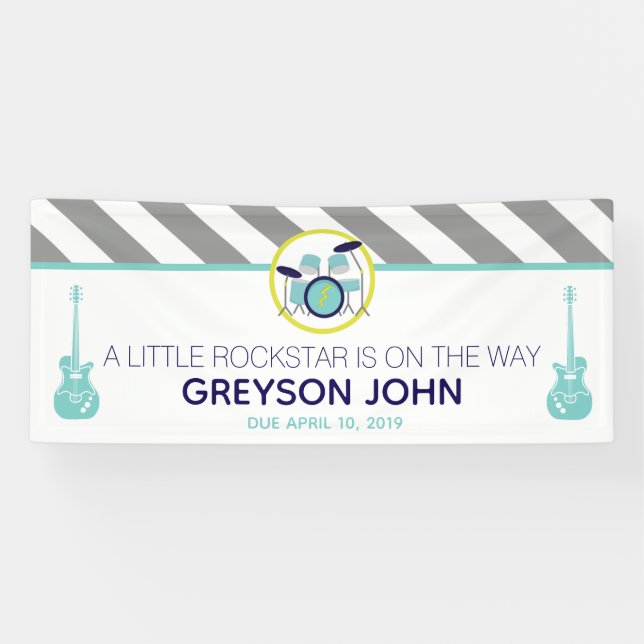 Rock Star Drum Set Rock-A-Bye Baby shower bannière (Horizontal)