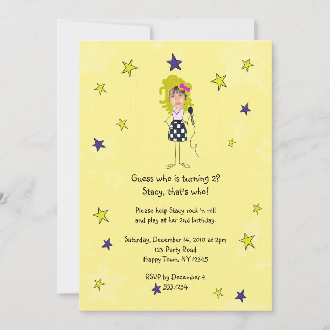 Rock Star Foto Impose Girl Einladung (Vorderseite)