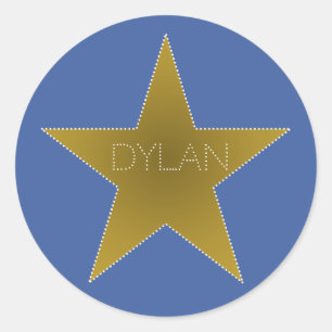 Rock Star Geburtstagsparty Name Stickers Blue Gold