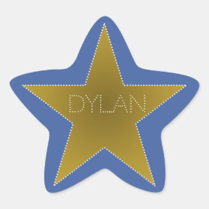 Rock Star Geburtstagsparty Name Stickers Blue Gold