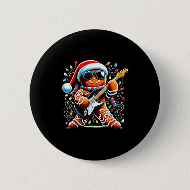 Rock Star Gingerbread Christmas Guitar Lights Men  Button (Vorderseite)