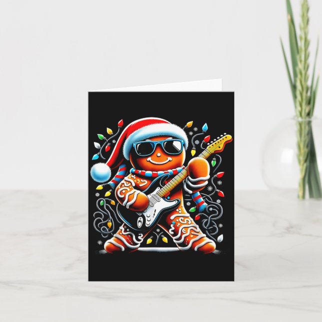 Rock Star Gingerbread Christmas Guitar Lights Men  Karte (Vorderseite)