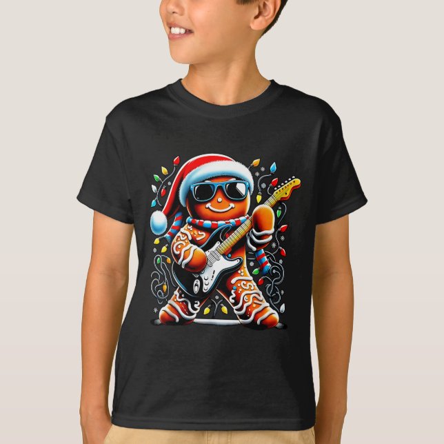 Rock Star Gingerbread Christmas Guitar Lights Men  T-Shirt (Vorderseite)