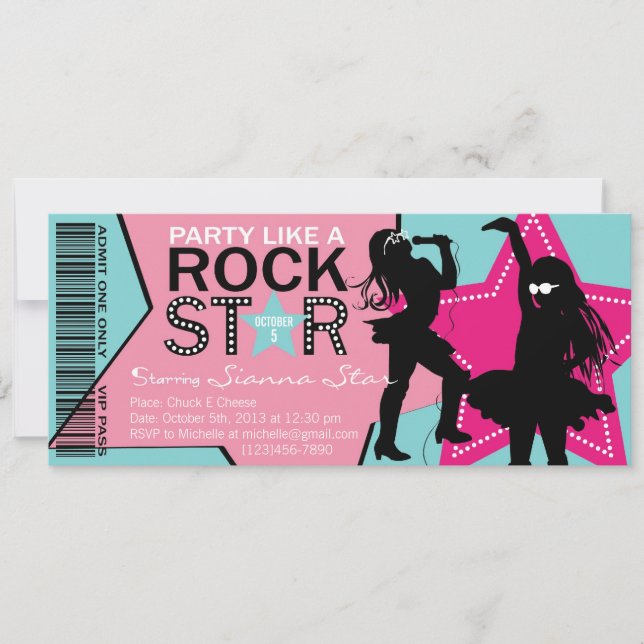 Rock Star Girl Band Einladung (Vorderseite)