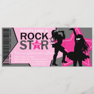 Rock Star Girl Band Geburtstag Pink Grau Einladung
