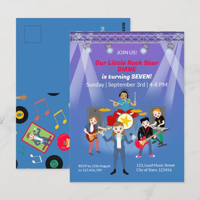 Rock Star Girl Band Geburtstagsparty Postkarte (Vorne/Hinten)