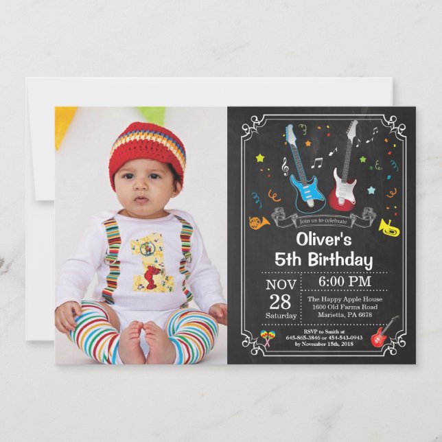 Rock Star Gitarre Birthday Invitation Music Boy Einladung (Vorderseite)