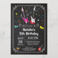 Rock Star Gitarre Birthday Invitation Music Girl