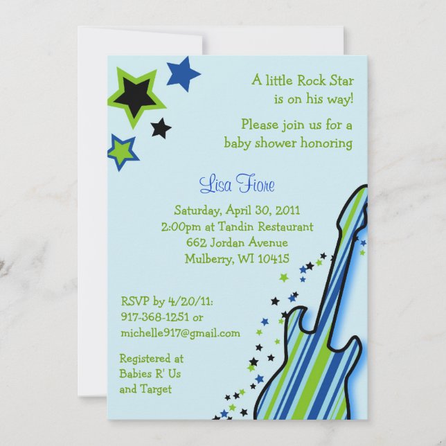 Rock Star Gitarre Boy Baby Shower Einladungen (Vorderseite)