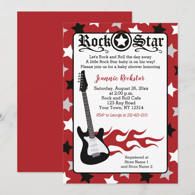 Rock Star Gitarre Rock a Bye Shower Einladungen (Vorne/Hinten)