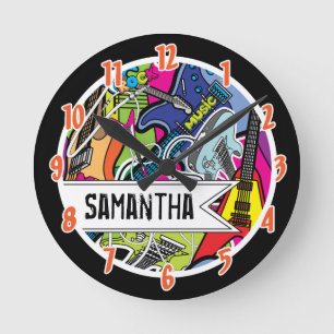 Rock Star Guitar Rocker Band Personalized Clock Runde Wanduhr