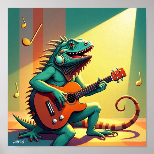 Rock Star Iguana spielt ein Instrument Poster (Vorne)