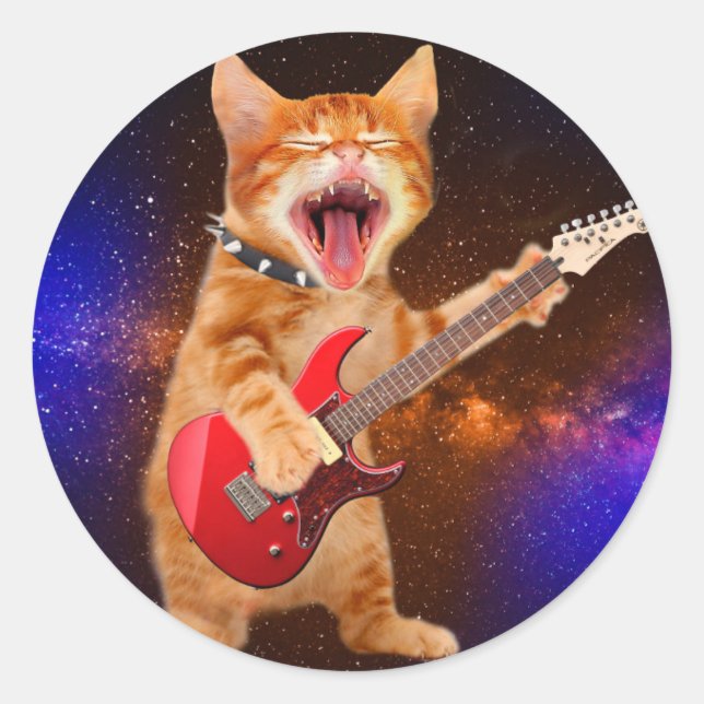 Rock-Star-Katze Runder Aufkleber (Vorderseite)