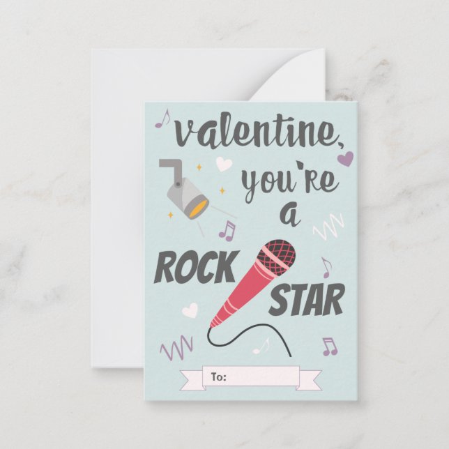 Rock-Star-Klassenzimmer Valentinstag Mitteilungskarte (Vorderseite)